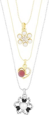 the jewelbox Flower Heart, Heart CZ & Round Flower Gold-plated Cubic Zirconia Brass Pendant Set