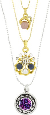 the jewelbox Heart Love, Floral & Oxidize Gold-plated Cubic Zirconia Brass Pendant Set
