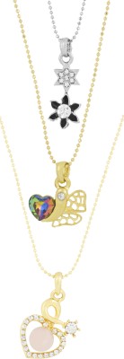 the jewelbox Heart CZ, Star Flower CZ & Rainbow Gold-plated Cubic Zirconia Brass Pendant Set