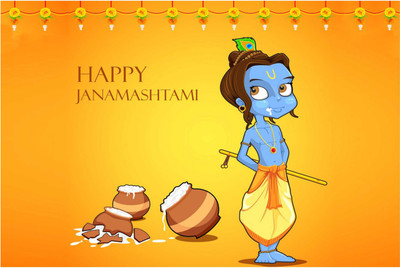 

Happy Janmashtami Poster for Room Paper Print(12 inch X 18 inch, Rolled)