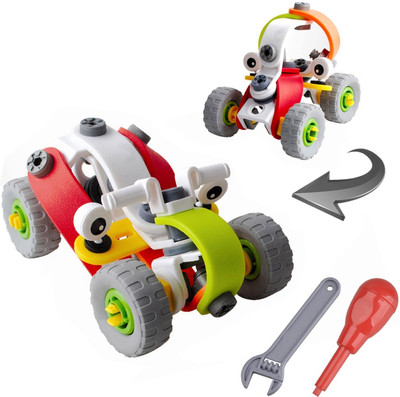 

Toys Bhoomi 2 IN 1 Take-Apart 3D Model Racing Car Dune buggy Assembly Construction Building Blocks Puzzles DIY Playset with Screw Nuts & Tools - 62 Flexible Bending Plastic Pieces(62 Pieces)