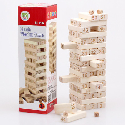 

Akrobo Beach Wooden Tower 51 blocks with 3 Wooden dice Learning Game for Kids(51 Pieces)