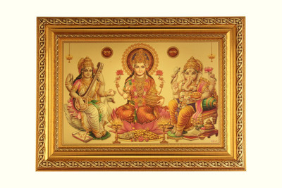 bm traders Golden Foil Photo Of Laxmi Poojan In Golden Frame Decorative Showpiece - 36.83 cm(Wooden, Gold)