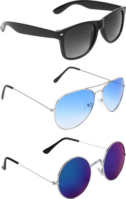 Abner Wayfarer, Aviator, Round Sunglasses(Black, Blue, Multicolor) Flipkart