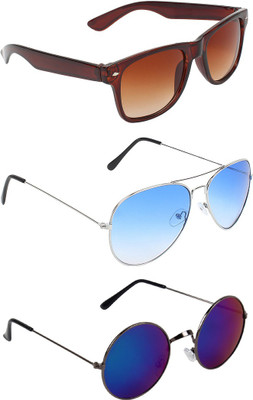 Abner Wayfarer, Aviator, Round Sunglasses(Brown, Blue, Multicolor) Flipkart
