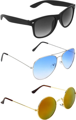 Abner Wayfarer, Aviator, Round Sunglasses(Black, Blue, Multicolor) Flipkart