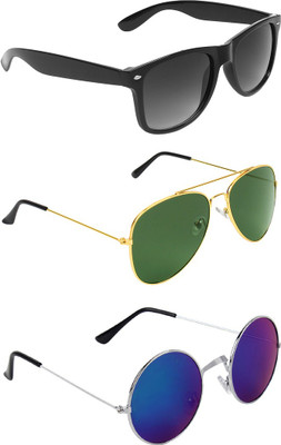 ABNER Wayfarer, Aviator, Round Sunglasses(For Men & Women, Black, Green, Multicolor)