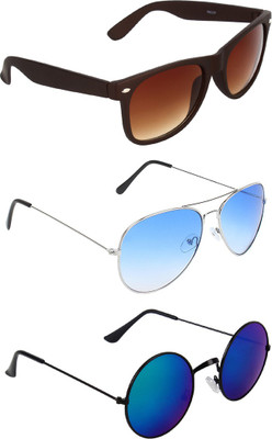 Abner Wayfarer, Aviator, Round Sunglasses(Brown, Blue, Multicolor) Flipkart