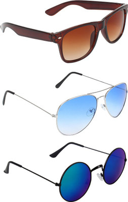 Abner Wayfarer, Aviator, Round Sunglasses(Brown, Blue, Multicolor) Flipkart