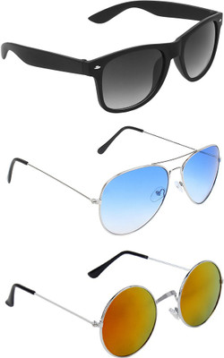 Abner Wayfarer, Aviator, Round Sunglasses(Black, Blue, Multicolor) Flipkart