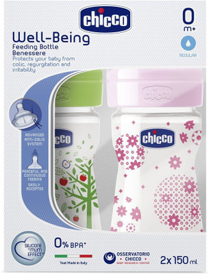 

Chicco Wellbeing Feeding Bottle - 150 ml(Multicolor)