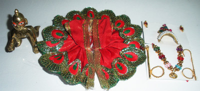 

nameo LADDU GOPAL BRASS GOD KRISHAN BEUTIFUL SITARA DRESS including Flute/bansuri, Mukut, Pagdi, Mala Dress(Silk)