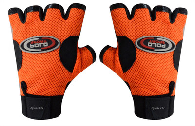 Sports 101 Polo Fit Weight Lifting/Bike/Cycling Leather & Net Gym & Fitness Gloves (, Orange