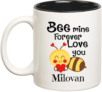 

Huppme Love You Milovan Bee mine Forever Inner Black Ceramic Mug(350 ml), Black;white