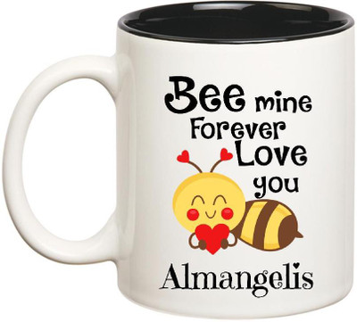 

Huppme Love You Almangelis Bee mine Forever Inner Black Ceramic Mug(350 ml), Black;white