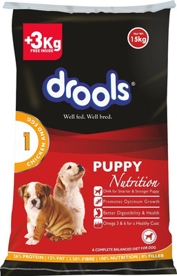 

Drools Drools Chicken and Egg Puppy Dog Food By Pawsitively Pet Care -Limited Offer 15 +3 Kg Egg 15 kg Dry Dog Food