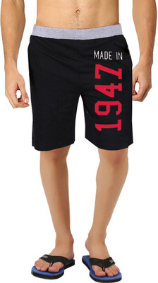HOTFITS Graphic Print Men Black Basic Shorts