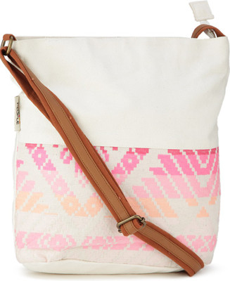 

People Women Casual White, Pink Canvas Sling Bag, Pink;white