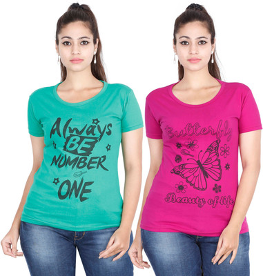 Fleximaa Printed Women Round Neck Multicolor T-Shirt