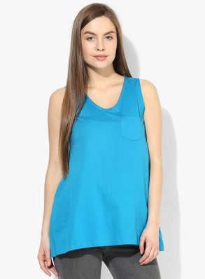 

Espresso Casual Sleeveless Solid Women's Dark Blue Top, D.turq