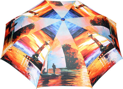

FabSeasons Fancy Printed Umbrella for Rains and All Seasons Umbrella(Orange, Blue)