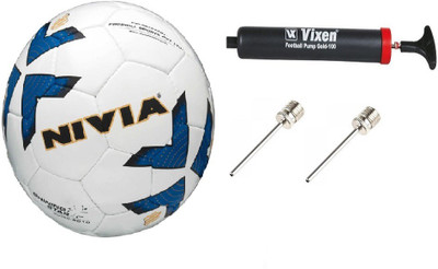 

Nivia Combo Of 3, Shining Star Football Size:  ,Vixen Pump, and Needle Football - Size: (Pack of 1, Multicolor, White & blue