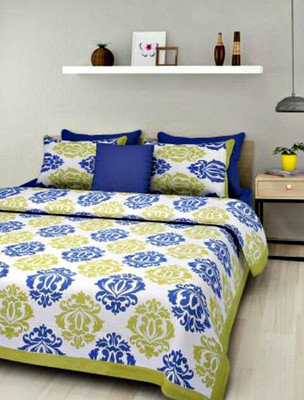 

JAYOYA FAB 300 TC Cotton Double Printed Bedsheet(Pack of 1, Blue)