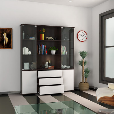 

Urban Ladder Iwaki With Glass Door Engineered Wood Semi-Open Book Shelf(Finish Color - Dark Walnut)