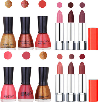 

Aroma Care Wholesale Rate Combo of Nail Polish and Rythm Lipstick 217(Set of 12)