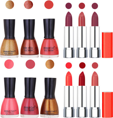 

Aroma Care Wholesale Rate Combo of Nail Polish and Rythm Lipstick 232(Set of 12)