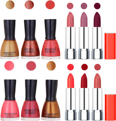 

Aroma Care Wholesale Rate Combo of Nail Polish and Rythm Lipstick 245(Set of 12)