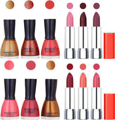 

Aroma Care Wholesale Rate Combo of Nail Polish and Rythm Lipstick 214(Set of 12)