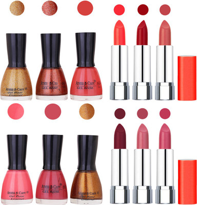 

Aroma Care Wholesale Rate Combo of Nail Polish and Rythm Lipstick 255(Set of 12)