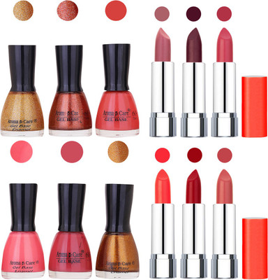 

Aroma Care Wholesale Rate Combo of Nail Polish and Rythm Lipstick 205(Set of 12)