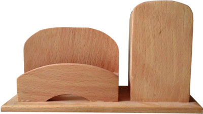 

swarnadaru 3 Compartments wood pen stand cum card holder(Beige)
