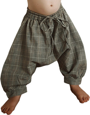 

Aummade Checkered Cotton Baby Boy's Harem Pants, Light brown