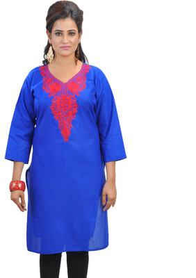 Piyali's Creation Women's Women Embroidered, Solid A-line Kurta(Blue)