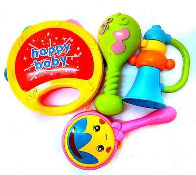 

Must Visit Musical Non Toxic Baby Toys Rattle Set of 4 Pieces(Orange)