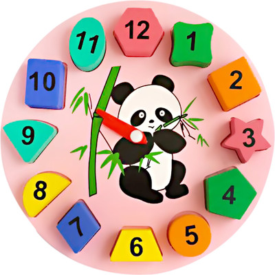 

Trinkets & More - Geometric Shape Sorter Clock | Panda Themed Wooden Puzzle | Early Education Toys Kids 3+ Years(Multicolor)