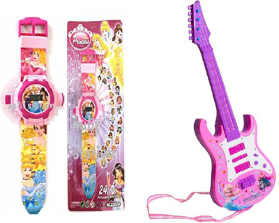 

MN OVERSEAS Rock and Roll Musical Instrument Guitar with Princess Watch for kids(Multicolor)