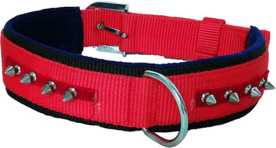 

Petshop7 Export Quality & Stylish, Nylon Red Spiked with Purple Velvet Padding Dog Collar - 2 Inch - Xtra Size - Neck Size (25.5- 30 inch) Dog Everyday Collar(, Red