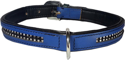 

Petshop7 Export Quality Genuine Leather Dog Collar with Diamonds 1 "in"  Blue Dog Everyday Collar(, Brown