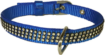 Petshop7 Export Quality & Stylish, Blue Nylon Diamond Dog Collar - 0.75 Inch -  - Neck Size (14- 19.5 inch) Dog Everyday Collar(, Blue