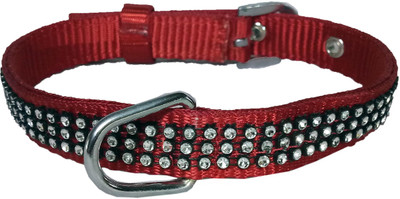 Petshop7 Export Quality & Stylish, Red Nylon Diamond Dog Collar - 0.75 Inch -  - Neck Size (14.5- 19.5 inch) Dog Everyday Collar(, Red