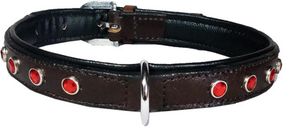

Petshop7 Export Quality Genuine Leather Dog Collar with Big Diamonds 1"in"  Brown Dog Everyday Collar(, Brown