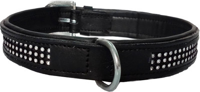 

Petshop7 Export Quality Genuine Leather Dog Collar with Diamonds 1.25"in"  Black Dog Everyday Collar(, Black