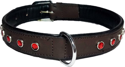 

Petshop7 Export Quality Genuine Leather Dog Collar with Big Diamonds 1.25"in"  Black Dog Everyday Collar(, Brown