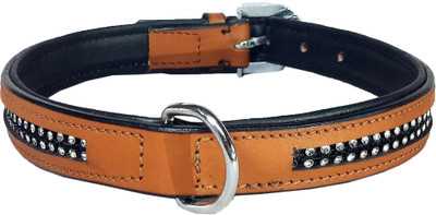 

Petshop7 Export Quality Genuine Leather Dog Collar with Diamonds 1 "in"  Beige Dog Everyday Collar(, Blue