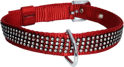 

Petshop7 Export Quality & Stylish, Red Nylon Diamond Dog Collar - 1 Inch -  Size - Neck Size (17.5- 22 inch) Dog Everyday Collar(, Red