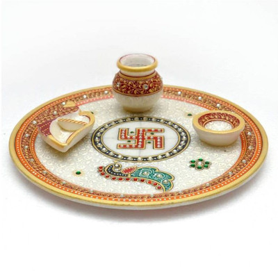 Chitrahandicraft Marble Pooja thali Marble(1 Pieces, White)